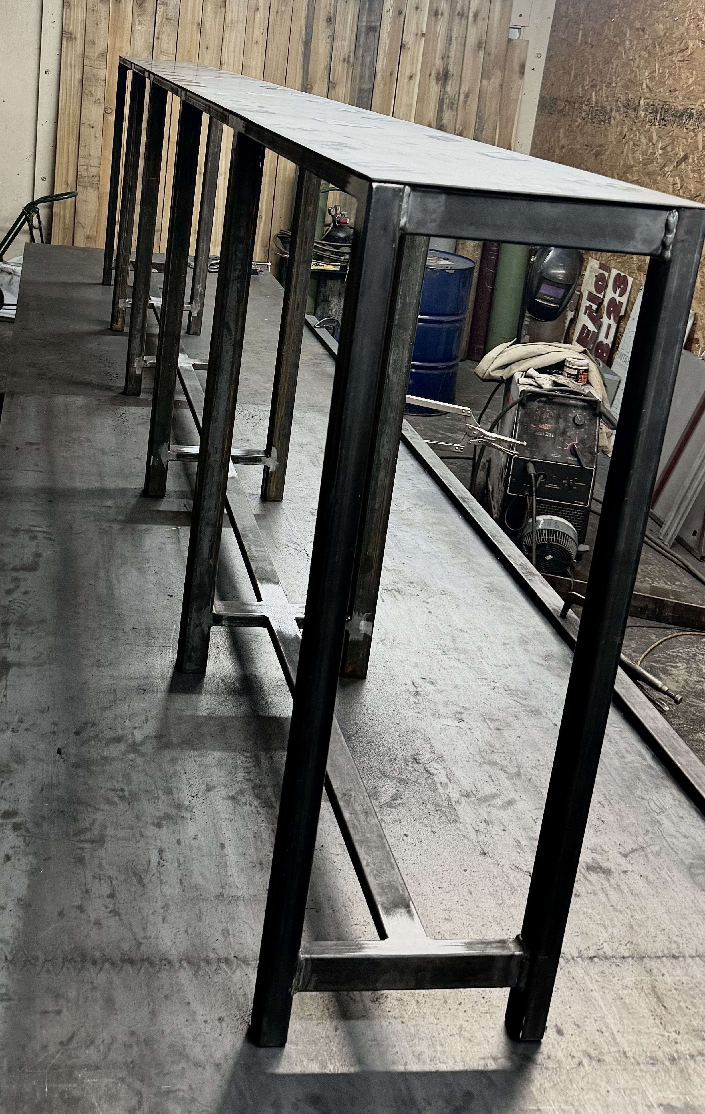 Custom metalwork project detail in the fabrication shop